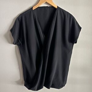 Etro 100% Silk Black Draped Wrap Blouse Made in Italy Size 46 (US M-L)